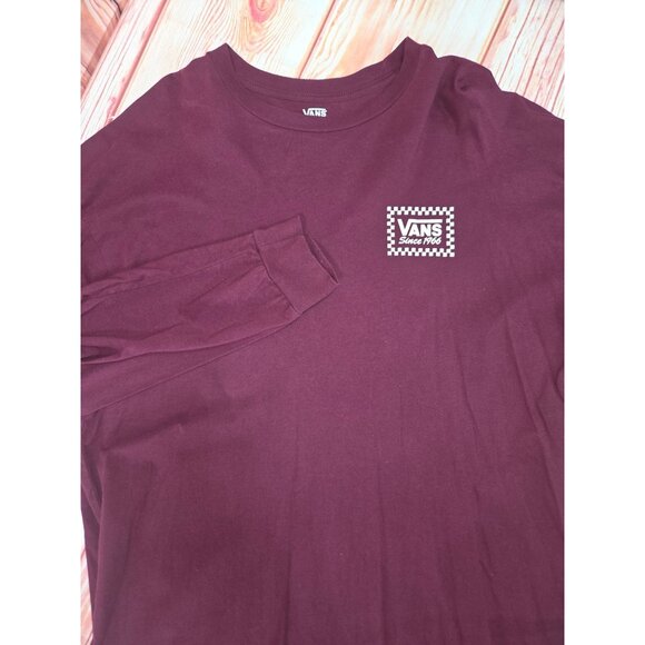 Vans Burgundy Long Sleeve T-Shirt XL 100% Cotton Checkerboard Logo - Picture 5 of 7